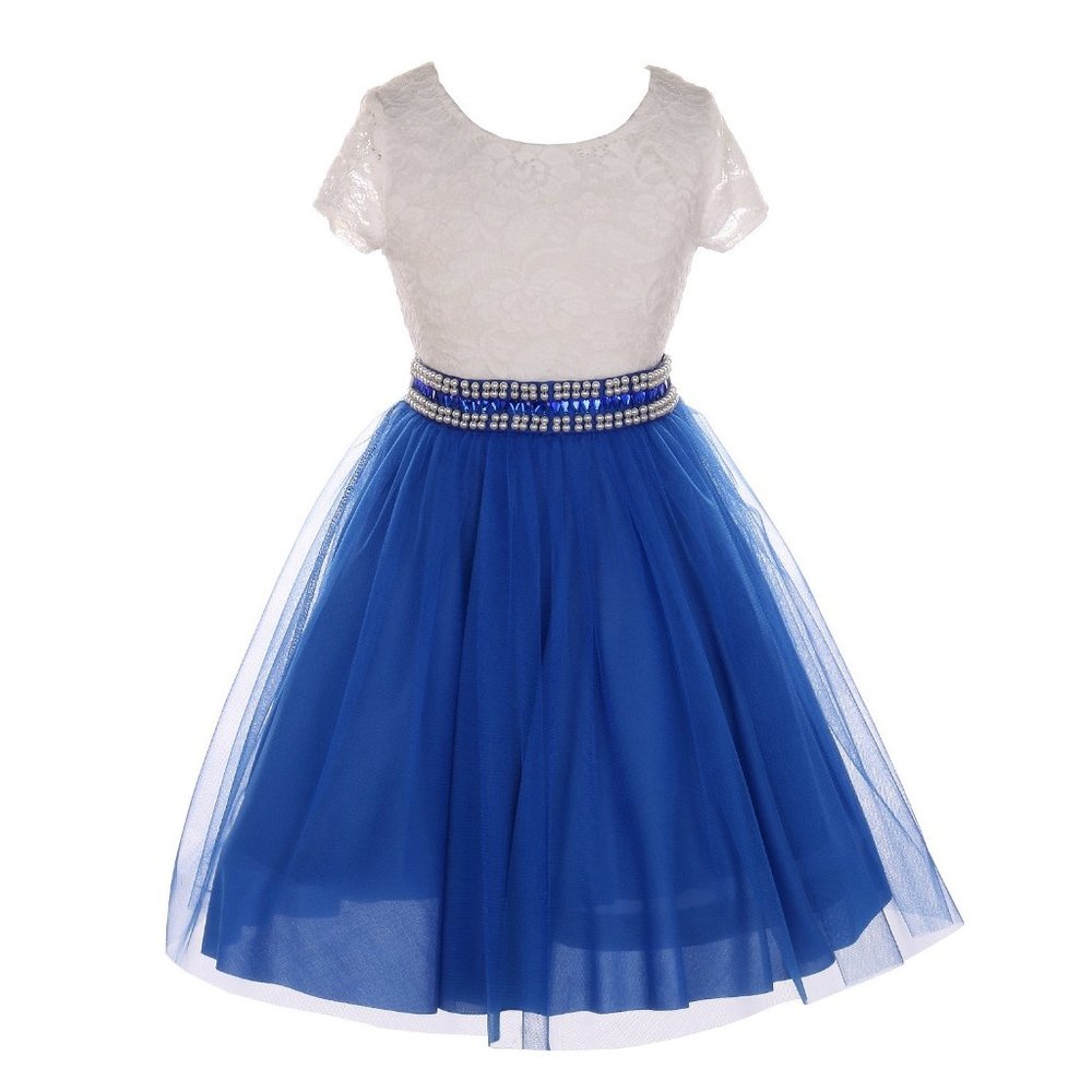 Royal SZ 4  Toddler Cap Sleeve Lace Top Belt Easter Graduation Flower Girl Dress